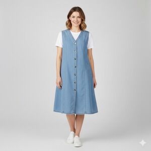 Rafaella Jeans Denim‎ Dress Women Small Blue Vintage Y2K Button Front Sleeveless